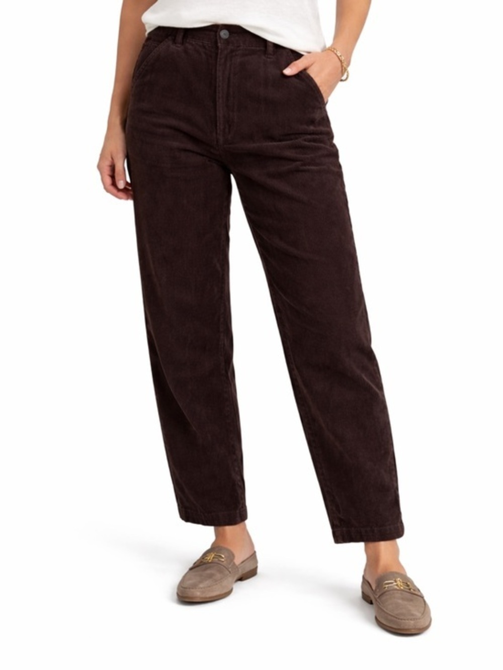 Faconnable Women’s Brown Corduroy Pants Size 10 High Rise Straight Leg